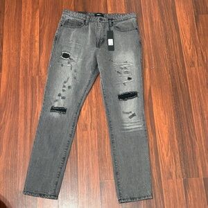 Fashion Nova Men's Black Distressed Skinny Jeans